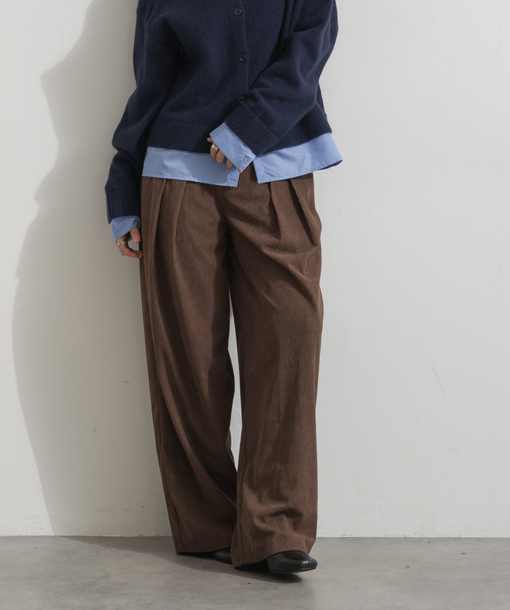 【SET】アルパカタッチシャツドッキングカーディガン+コーデュロイタックトラウザーズパンツ(2set)
