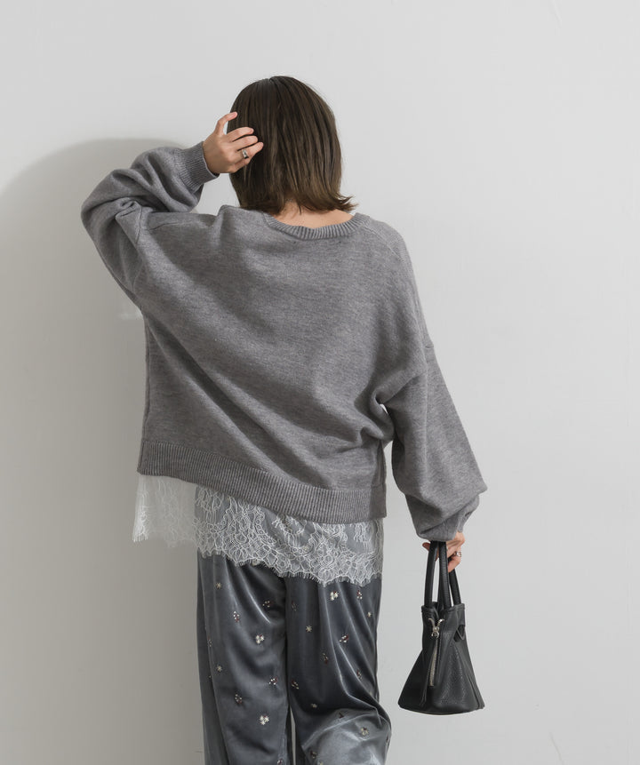 アルパカタッチVネックレースプルオーバー