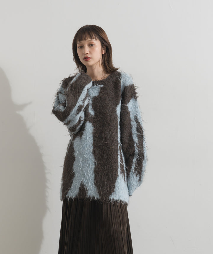 ニュアンス柄シャギーニットプルオーバー