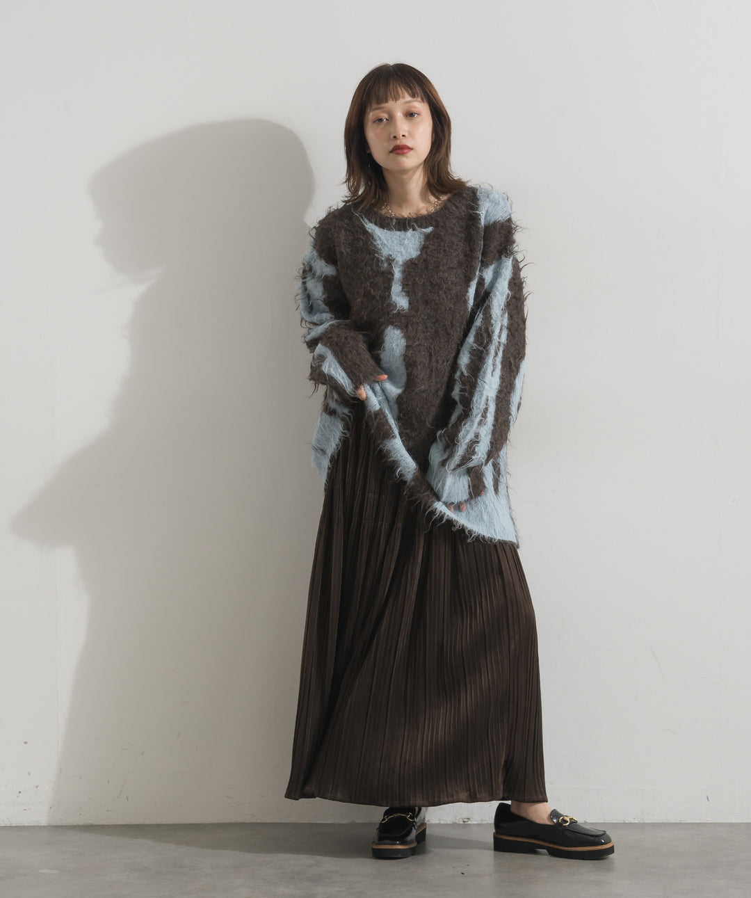 ニュアンス柄シャギーニットプルオーバー