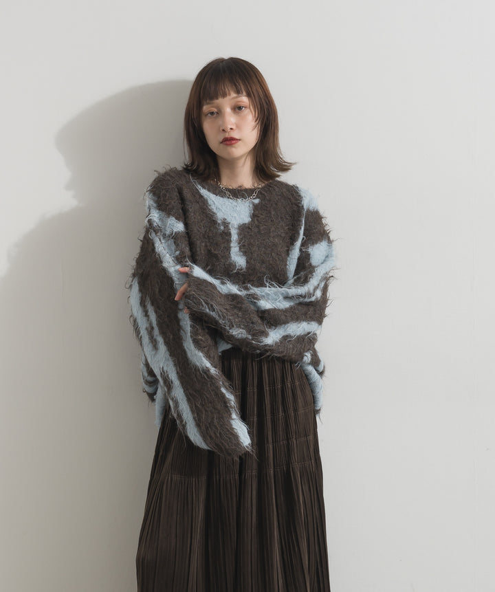 ニュアンス柄シャギーニットプルオーバー