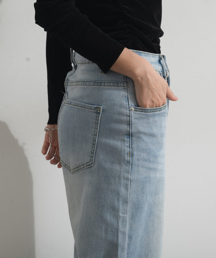 レースヘムワイドデニムパンツ