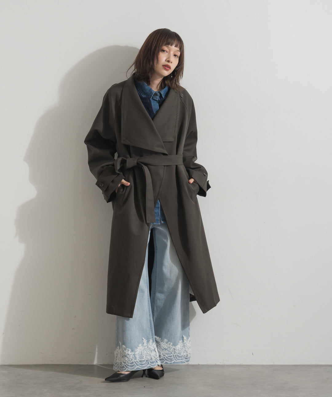 レースヘムワイドデニムパンツ