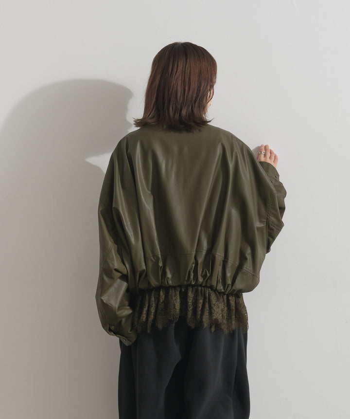 フェイクレザーレースヘムブルゾン