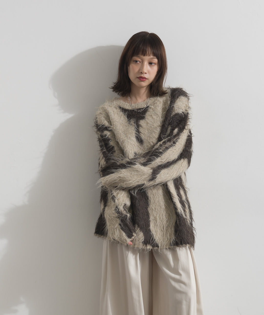 ニュアンス柄シャギーニットプルオーバー