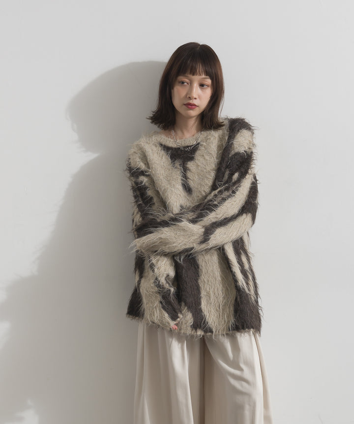ニュアンス柄シャギーニットプルオーバー