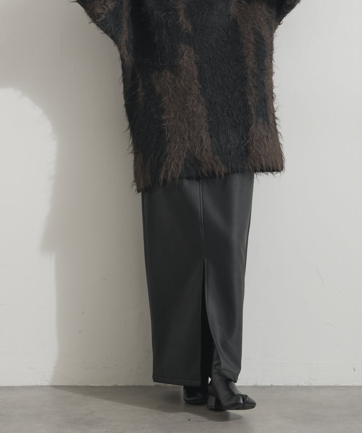 【SET】ニュアンス柄シャギーニットプルオーバー+フェイクレザーフラップポケットスカート(2set)