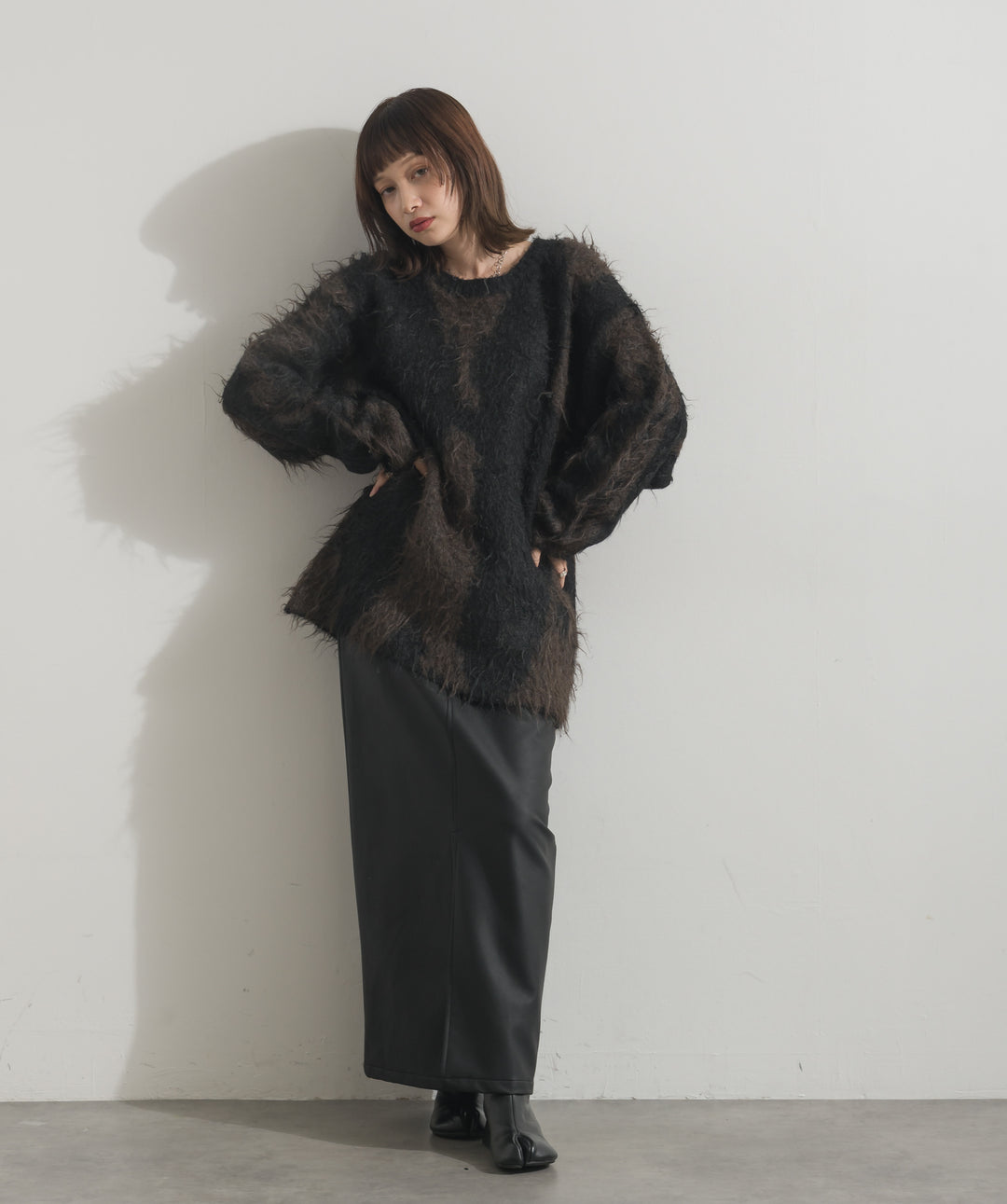 ニュアンス柄シャギーニットプルオーバー