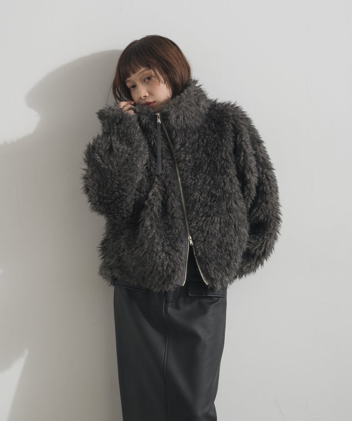 【SET】ミックスシープファースタンドWジップブルゾン+フェイクレザーフラップポケットスカート(2set)
