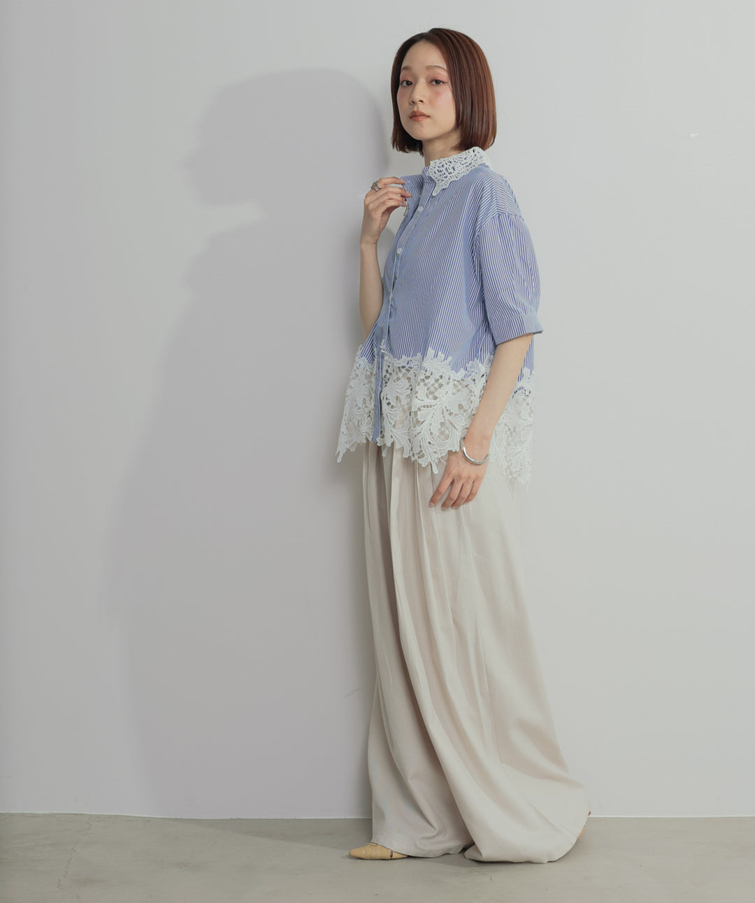 レースドッキングストライプシャツ