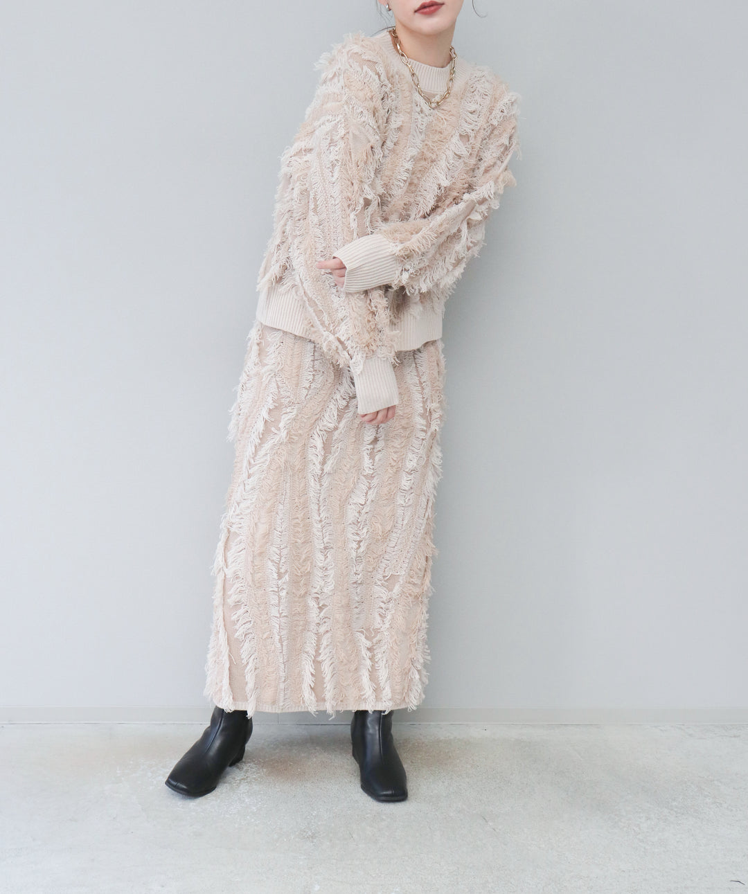 MIXフリンジニットスカート