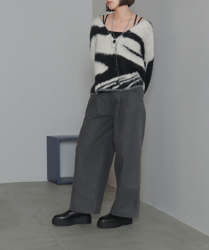 タックデニムワイドパンツ