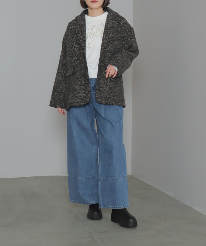 タックデニムワイドパンツ