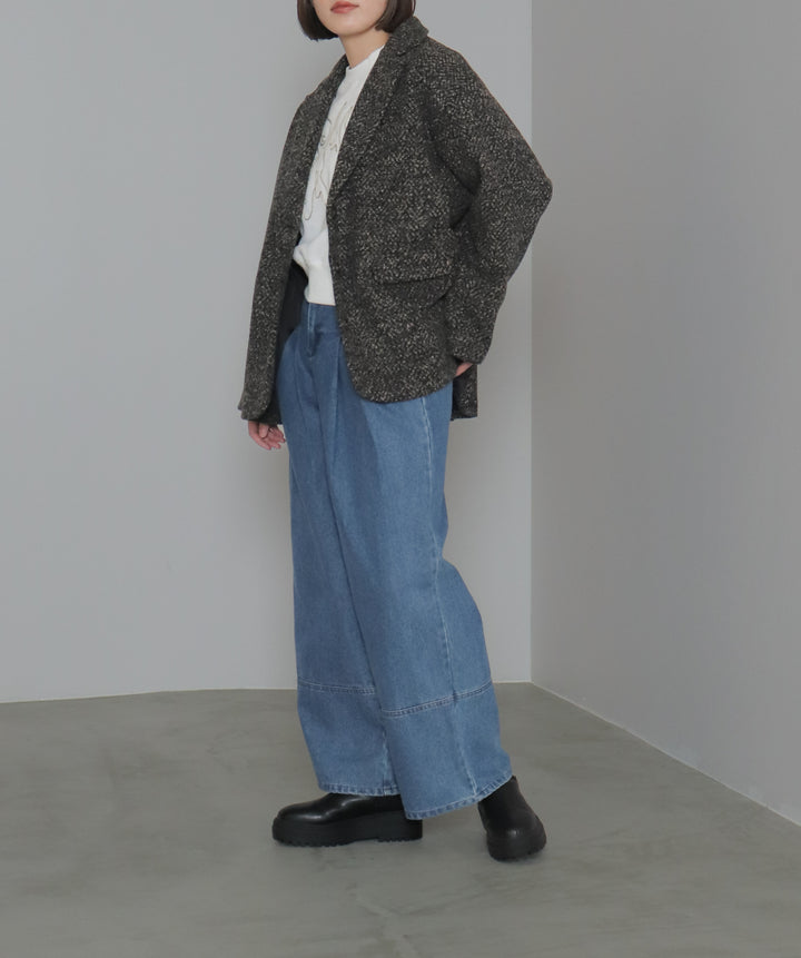 タックデニムワイドパンツ