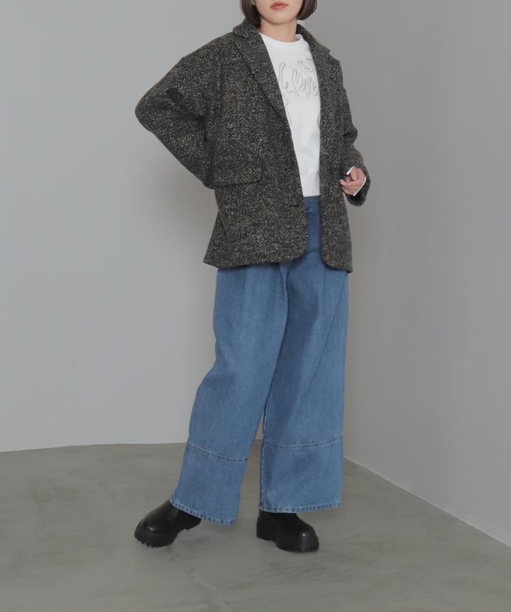 タックデニムワイドパンツ