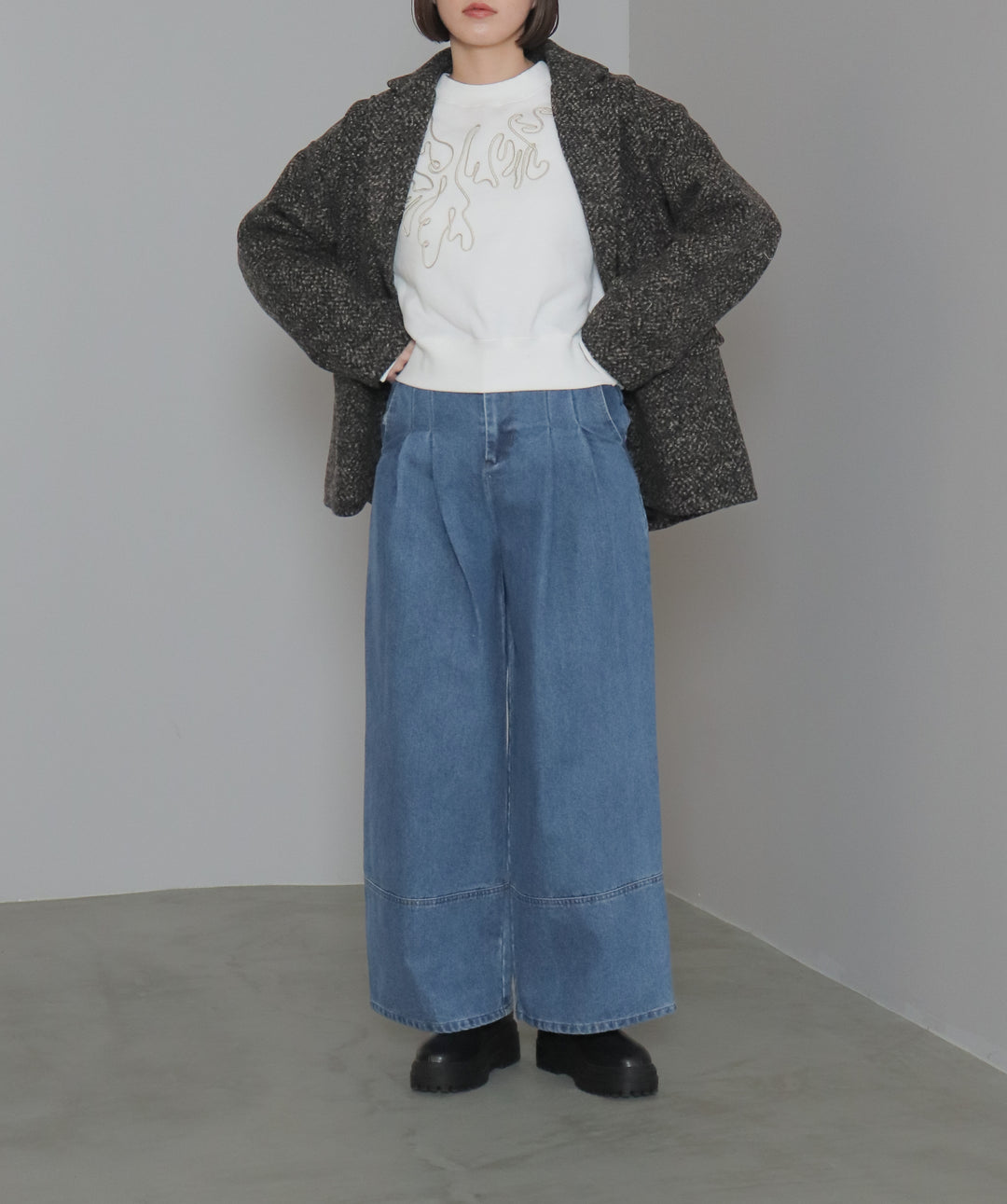 タックデニムワイドパンツ