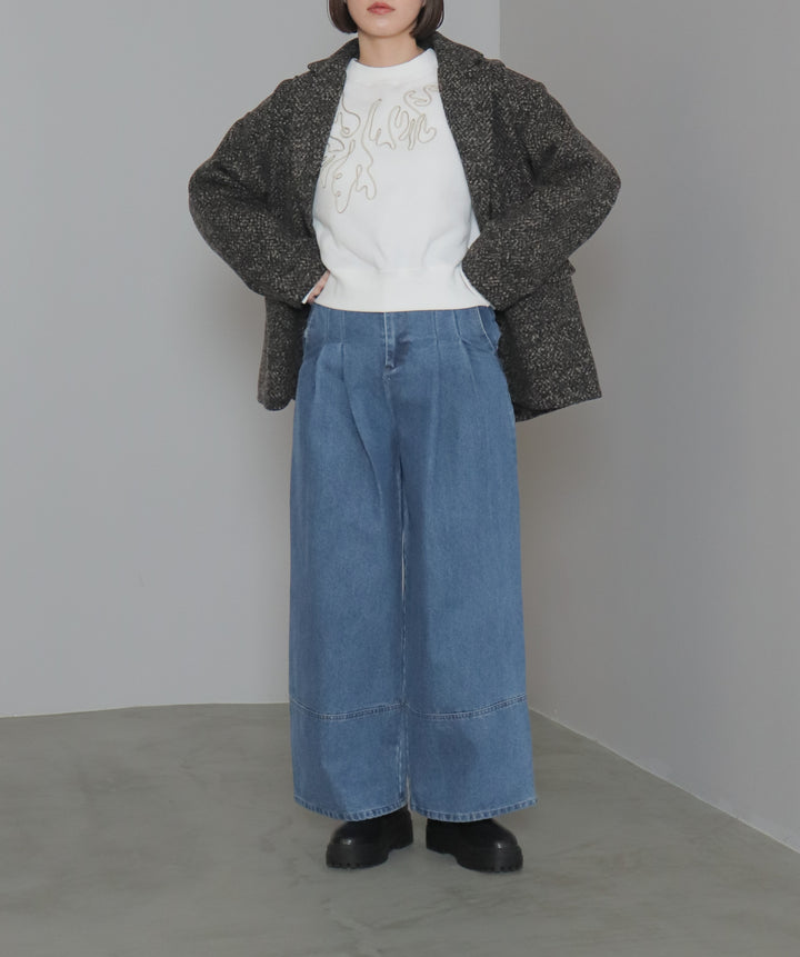 タックデニムワイドパンツ