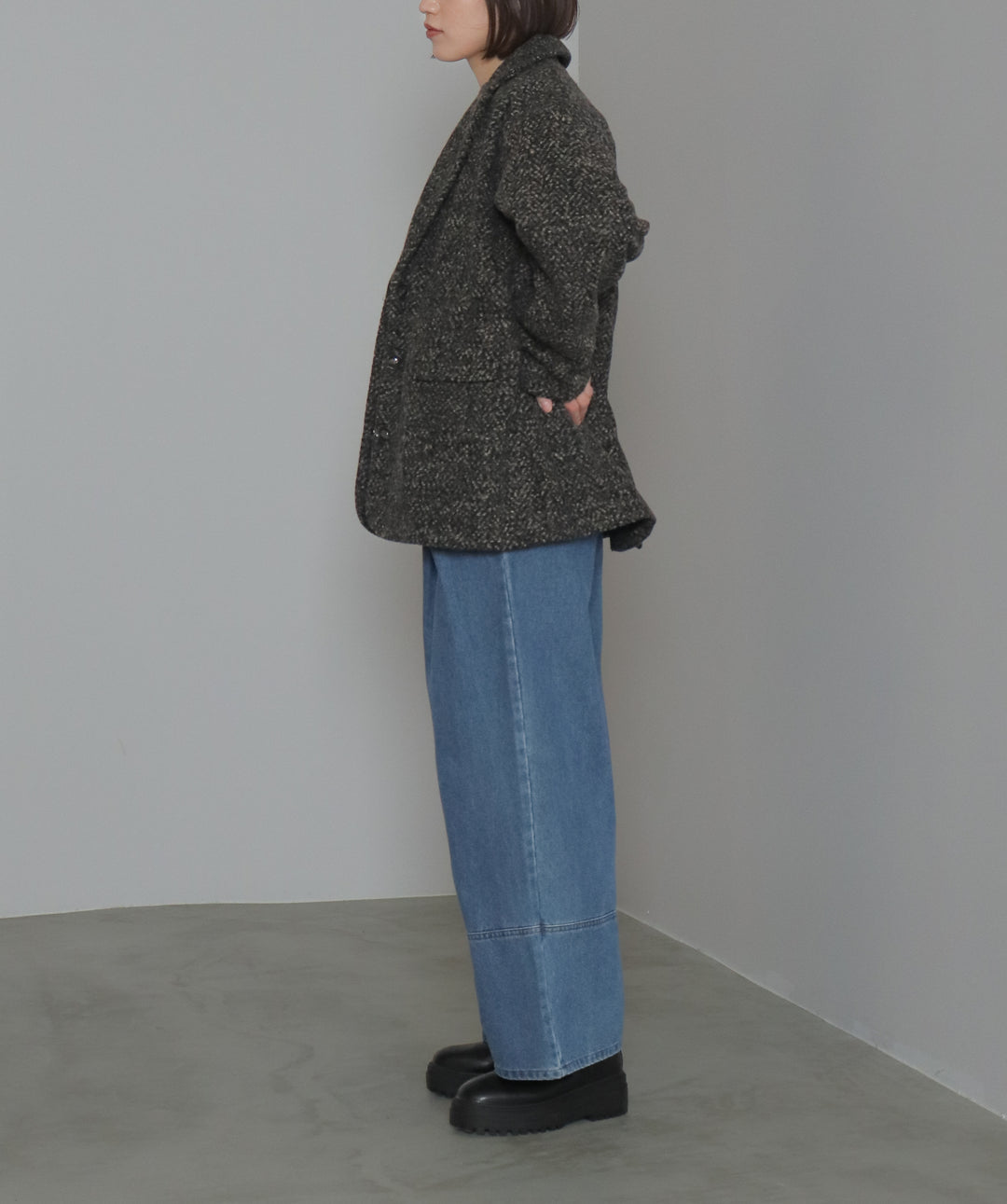 タックデニムワイドパンツ