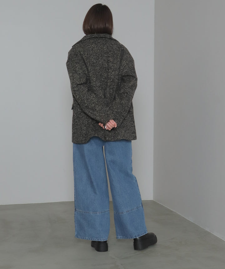 タックデニムワイドパンツ