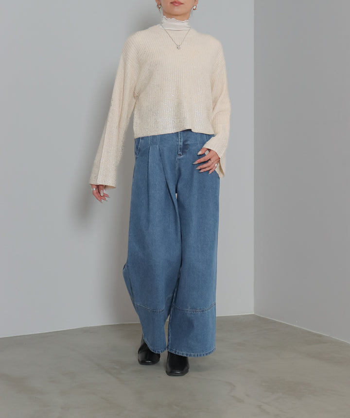 タックデニムワイドパンツ