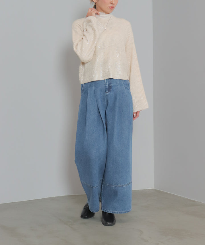 タックデニムワイドパンツ