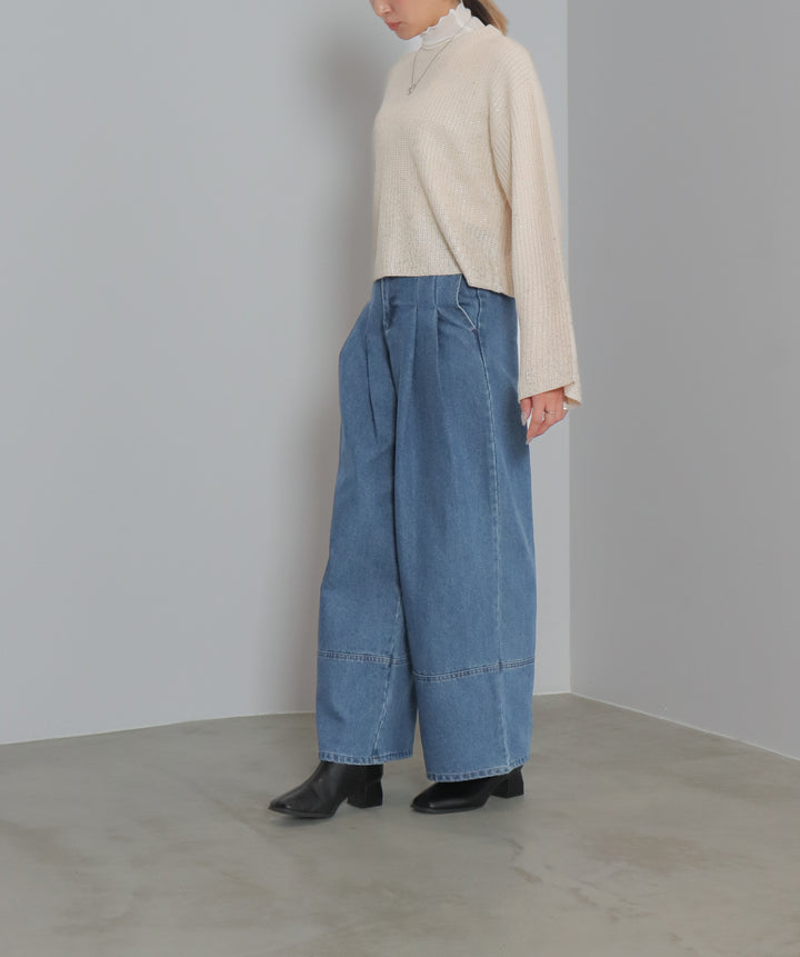 タックデニムワイドパンツ