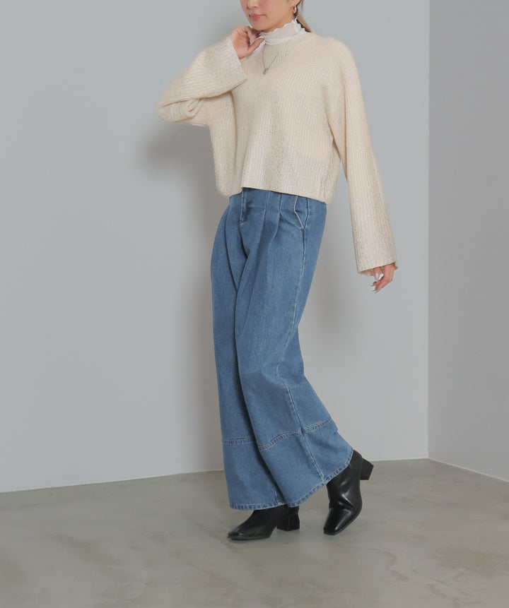 タックデニムワイドパンツ