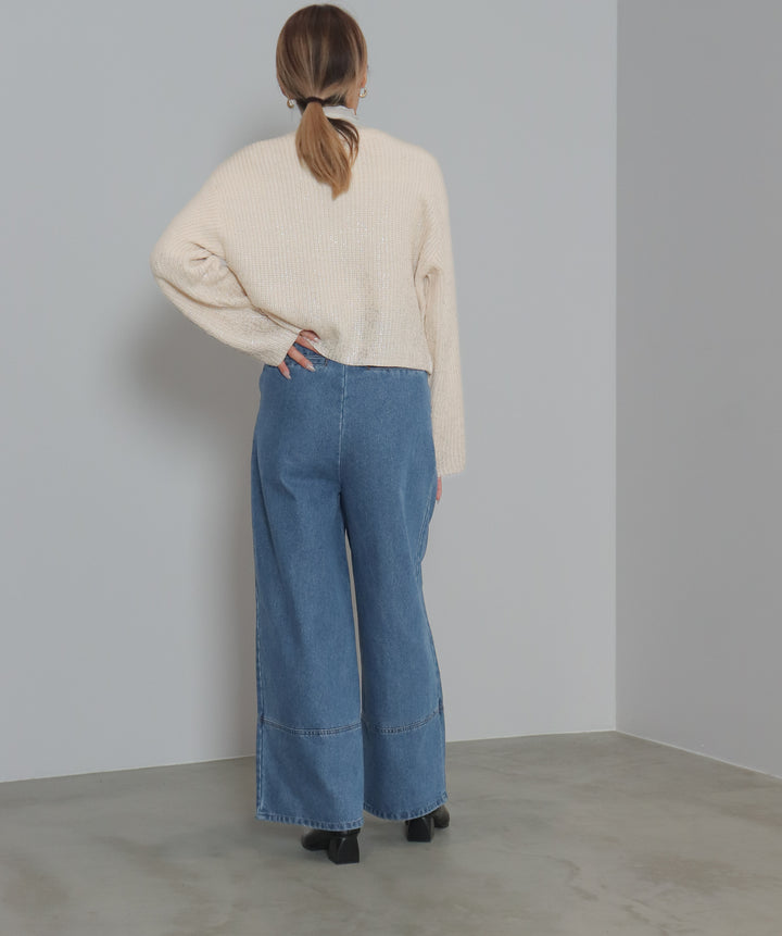 タックデニムワイドパンツ