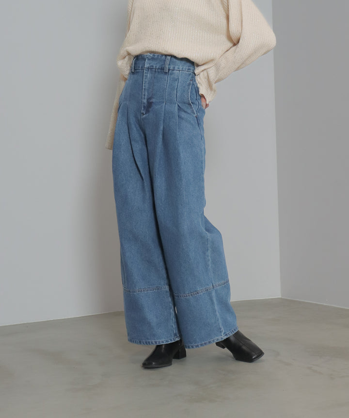 タックデニムワイドパンツ