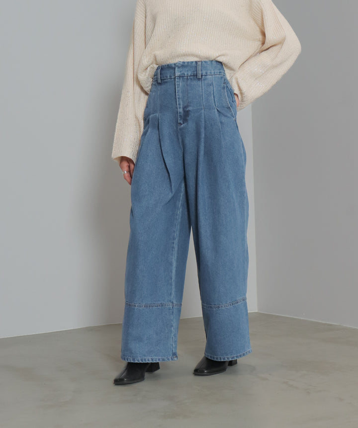 タックデニムワイドパンツ