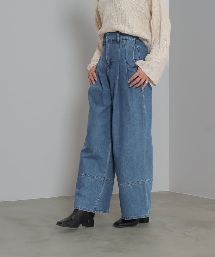 タックデニムワイドパンツ