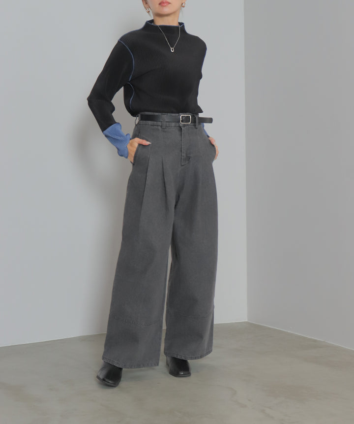 タックデニムワイドパンツ