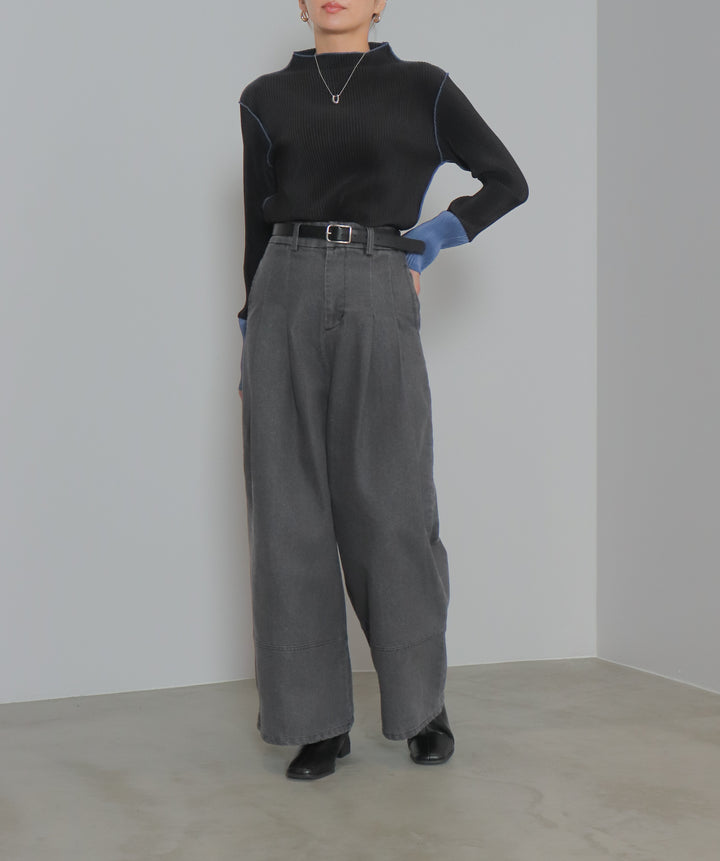 タックデニムワイドパンツ