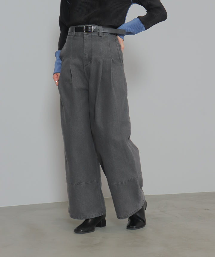 タックデニムワイドパンツ