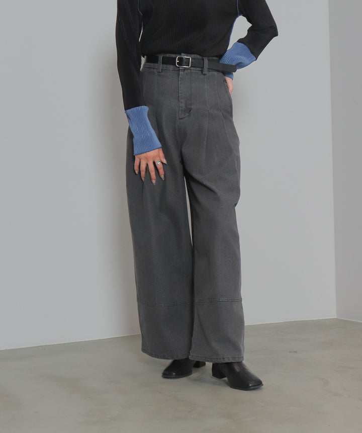 タックデニムワイドパンツ
