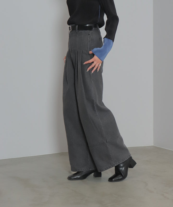 タックデニムワイドパンツ